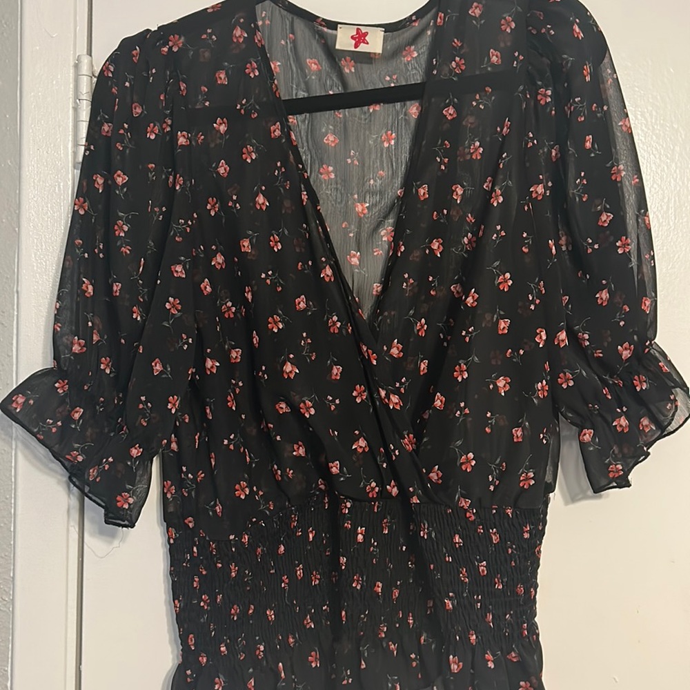 Floral black cherry blossom blouse 1x
